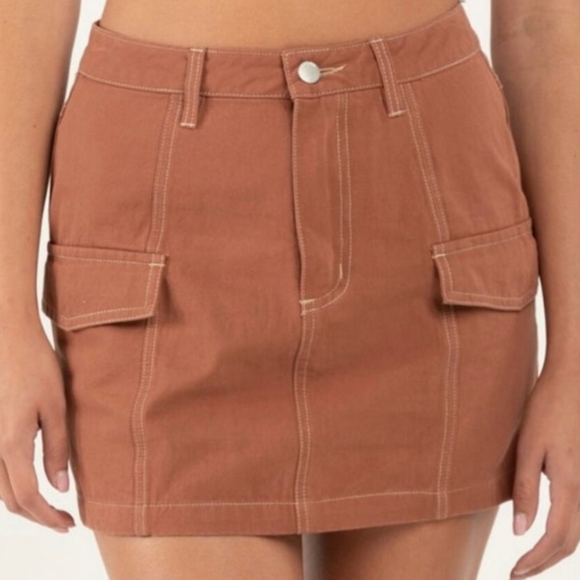 Like New Tillys RSQ Brown Rust Mini Denim Skirt - Picture 1 of 7